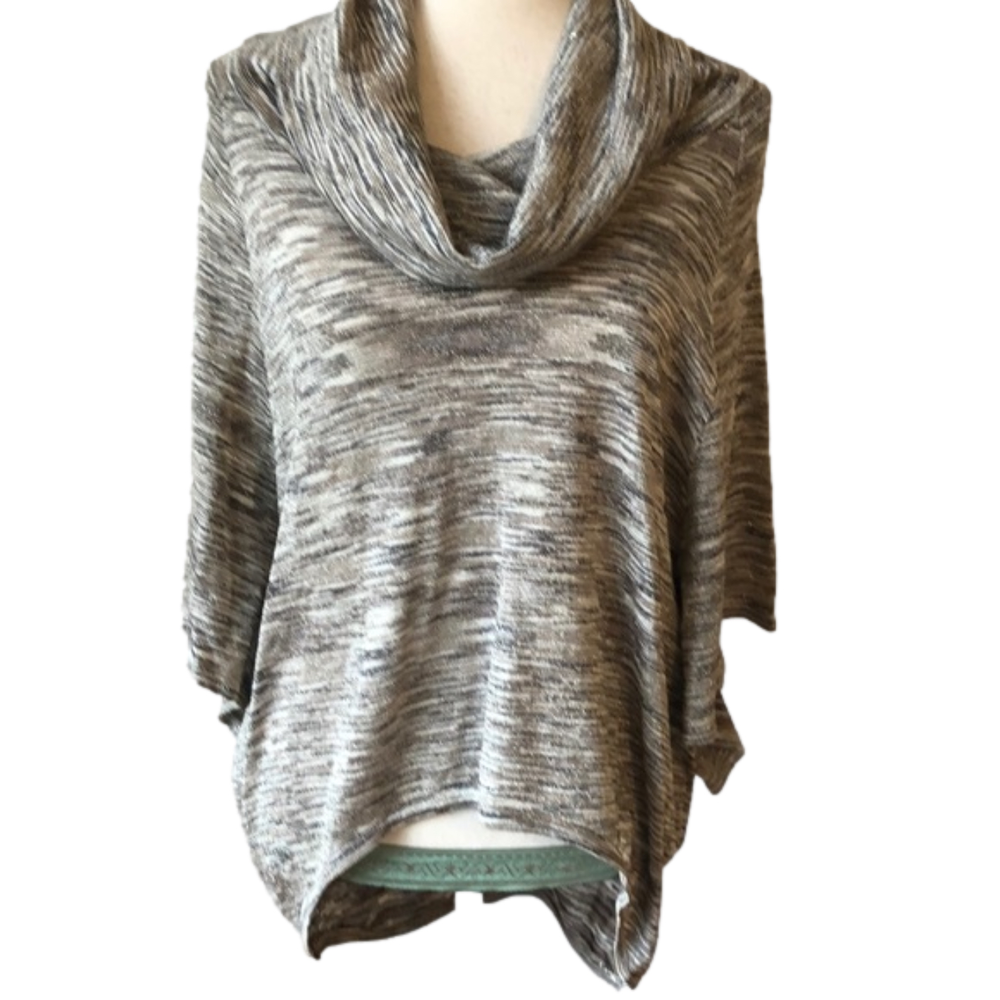 INC Gold Cowlneck Shimmer Draped Sleeve sweater Womans Sz M